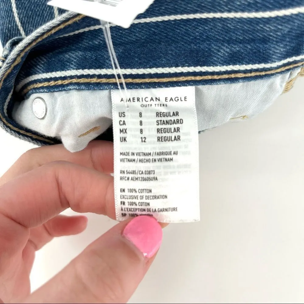American Eagle Indigo Striped Hi Rise Mom Jean‎ Size 8 Blue NWT - Image 9