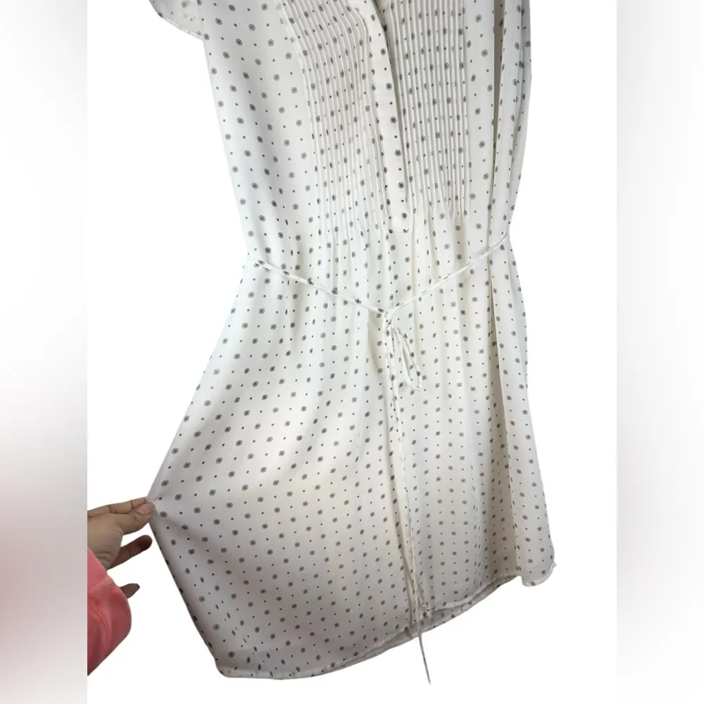 H&M Black & White Pleated Button Front Short Sleeve Tie Waist‎ Shirt Dress Sz 8 - Image 11