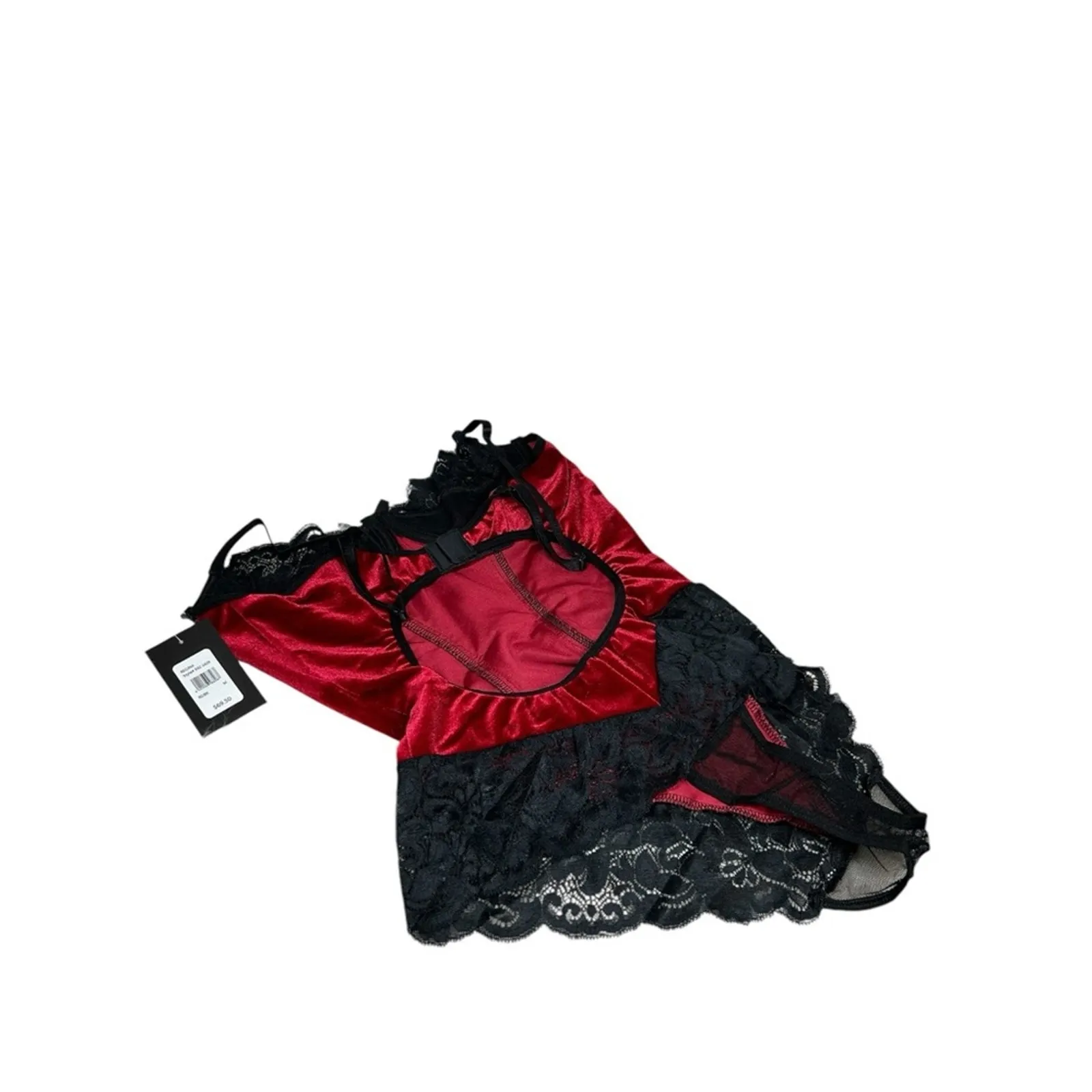 Frederick’s of Hollywood Regina Red Velvet Teddy Medium Black Lace NWT - Image 6