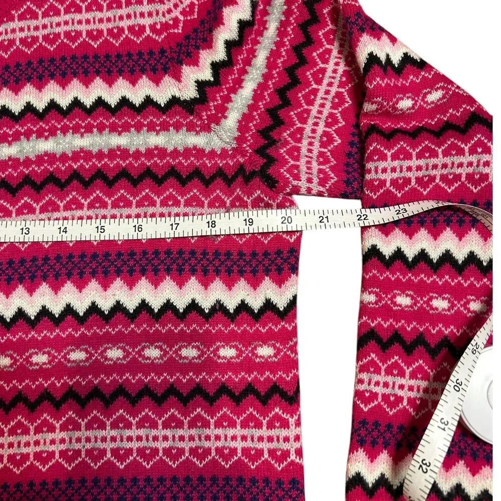 TALBOTS Pink Red Fairisle Fair Isle Nordic Cardigan Long Sleeve Sweater Sz LARGE - Image 5