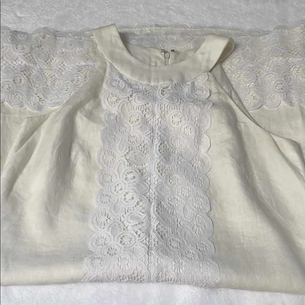 Maggy London Cream white Sheath Maxi Dress with Mandarin Collar - Image 5