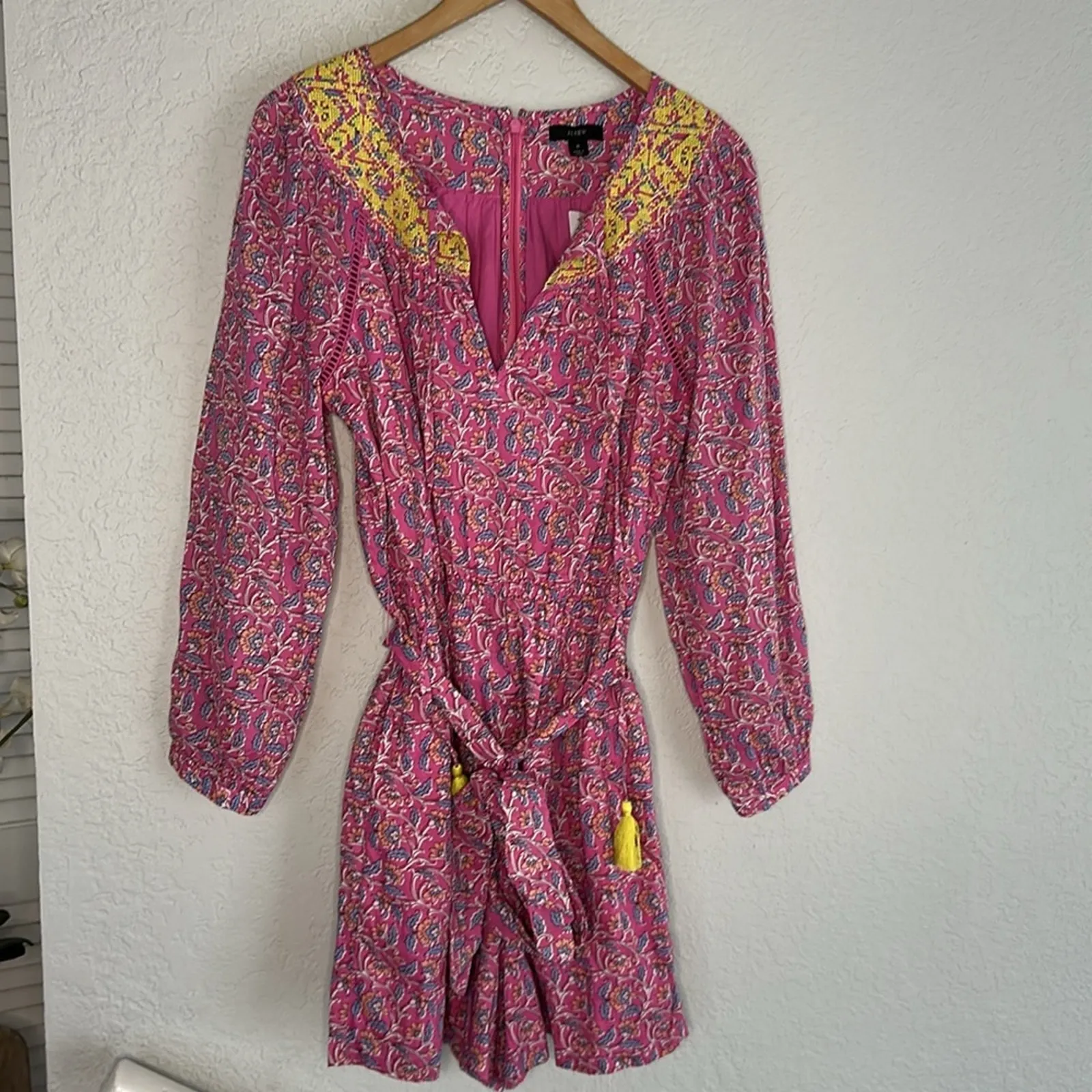 NEW J. Crew Pink Yellow Embroidered Romper Floral Vacation Resortwear Tropical - Image 2