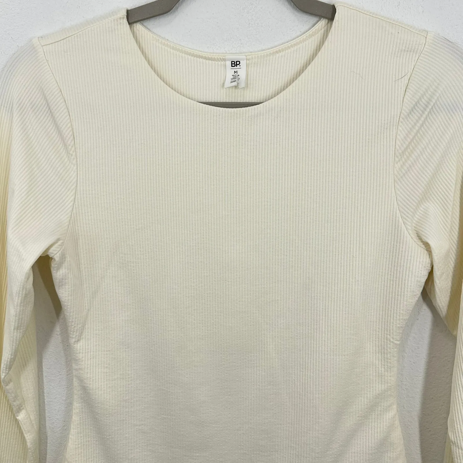 BP Cream Seamless‎ Compression Ribbed Long Sleeve Bodysuit Womens Medium Casual White - Image 2