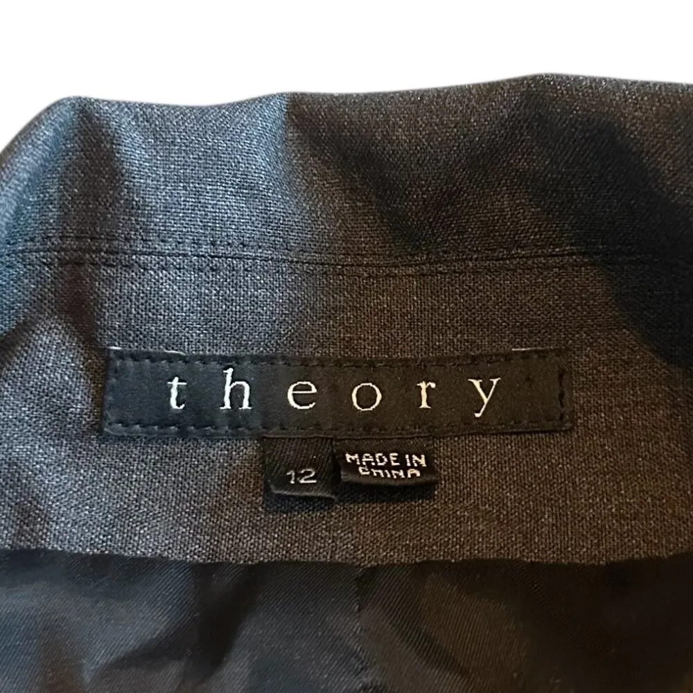 Theory Grey Button-Down Blazer Jacket Single Classic Fit Size 12 Women's - Image 2