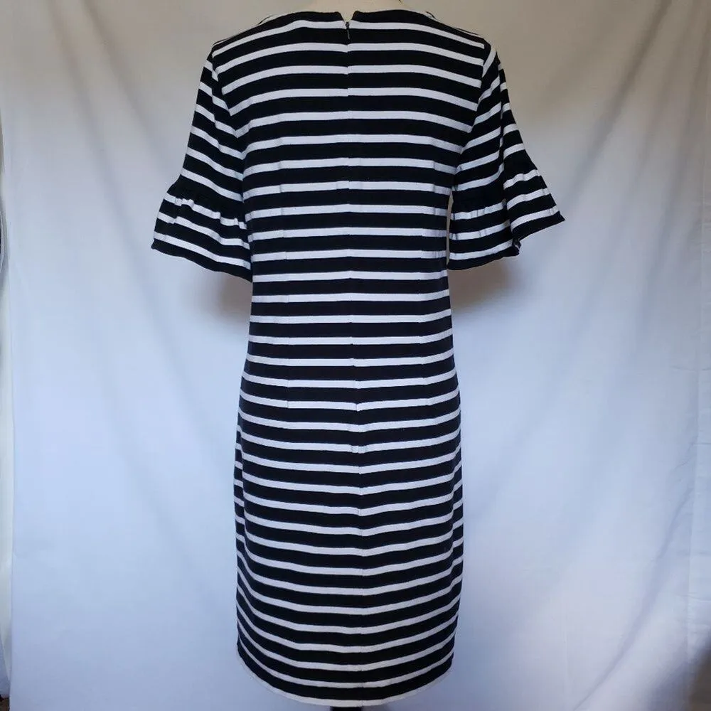 J. Crew Factory Womens Dress Sz Small Ruffled Sleeve Black White Striped Preppy - Image 4