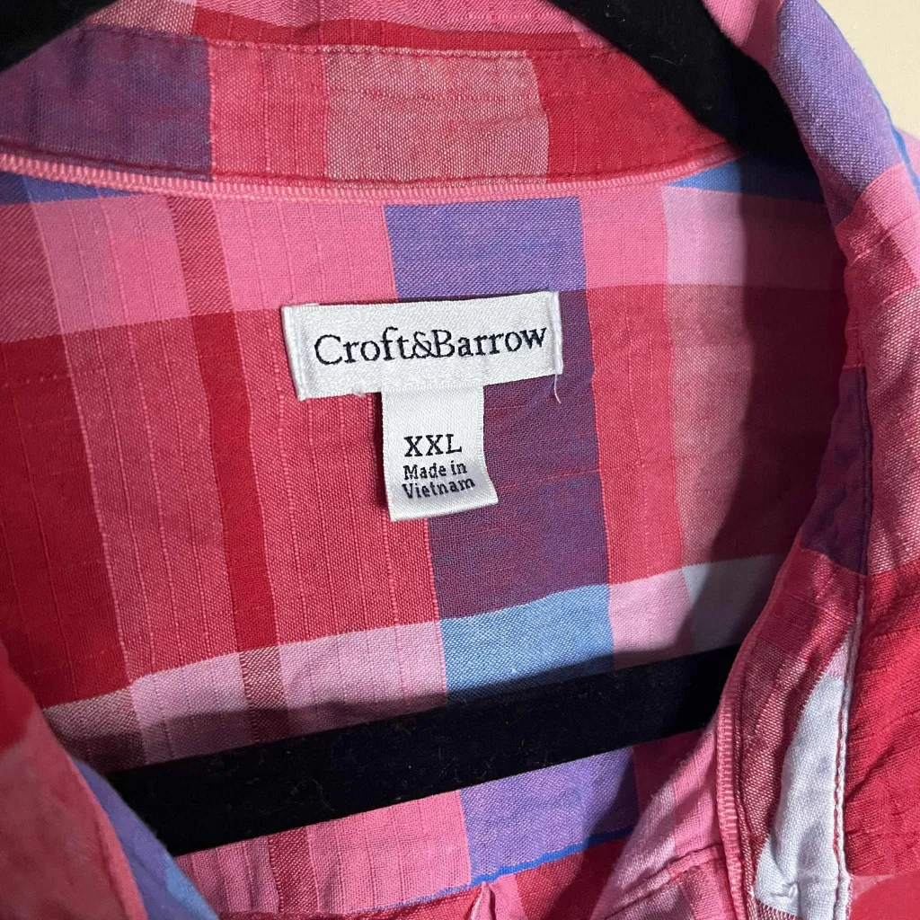 Croft & Barrow Pink Blue And White Plaid Lightweight Flannel Shirt - Image 3