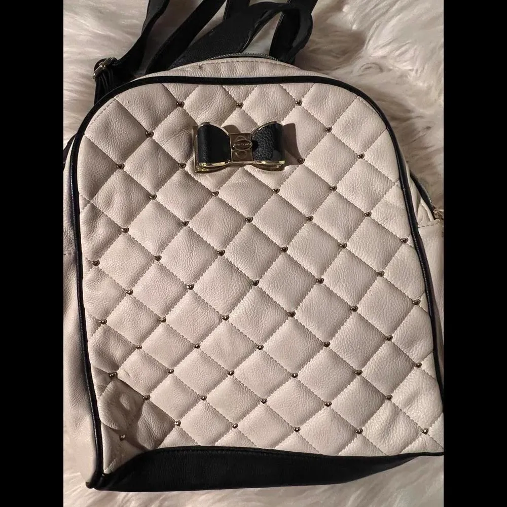 Betsey Johnson Chic Quilted Backpack with Bow Accent and Gold Beading - Image 4