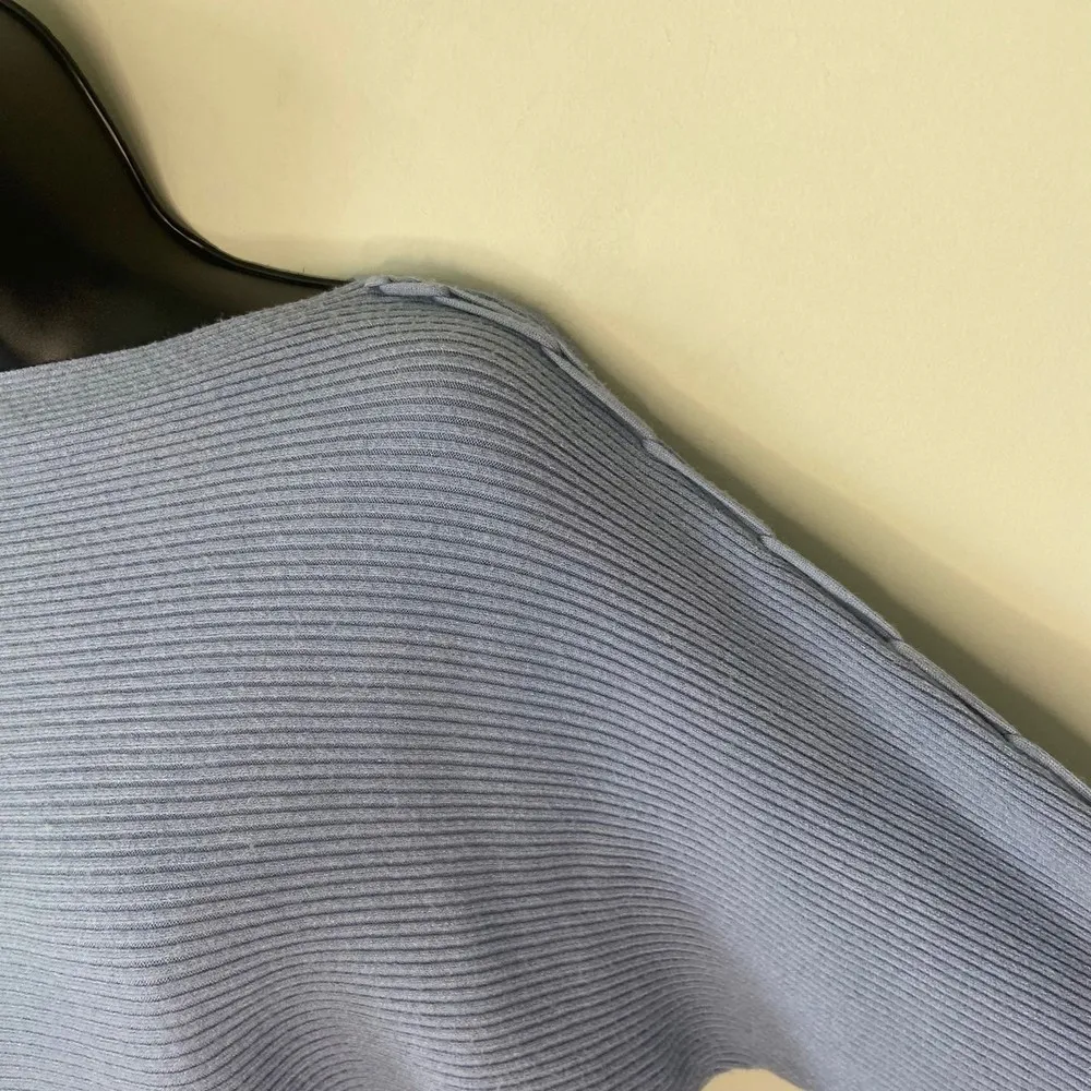 Magaschoni Blue Boatneck Sweater Shirt Size Medium Thick Blanket Stitch Details - Image 4