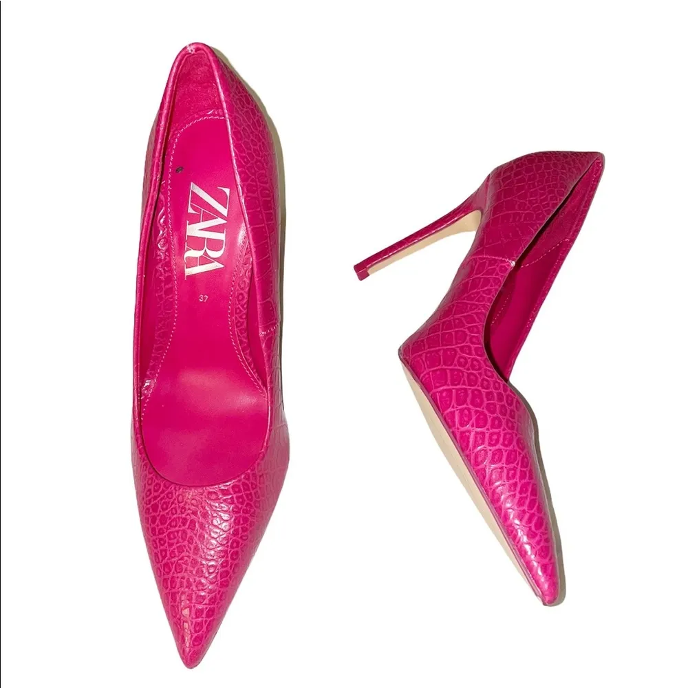 NWT ZARA FUCHSIA Snake Print PUMP Heel Sandal EU37 US 6.5 - Image 7