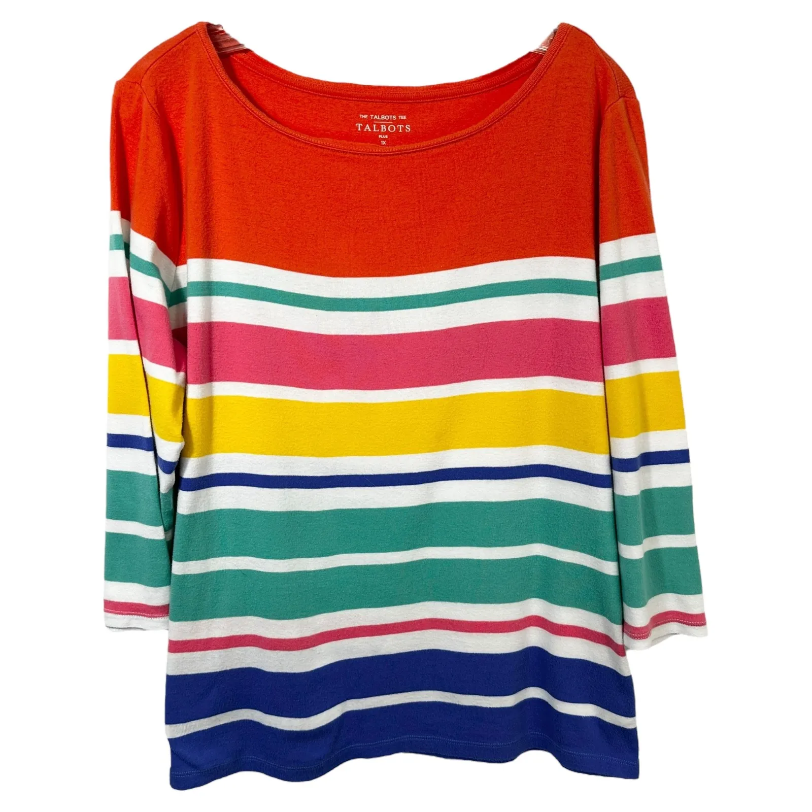 Talbots Plus Size‎ 1X Top Colorful Striped 3/4 Sleeve Boat Neck Knit Sweater 765 - Image 2