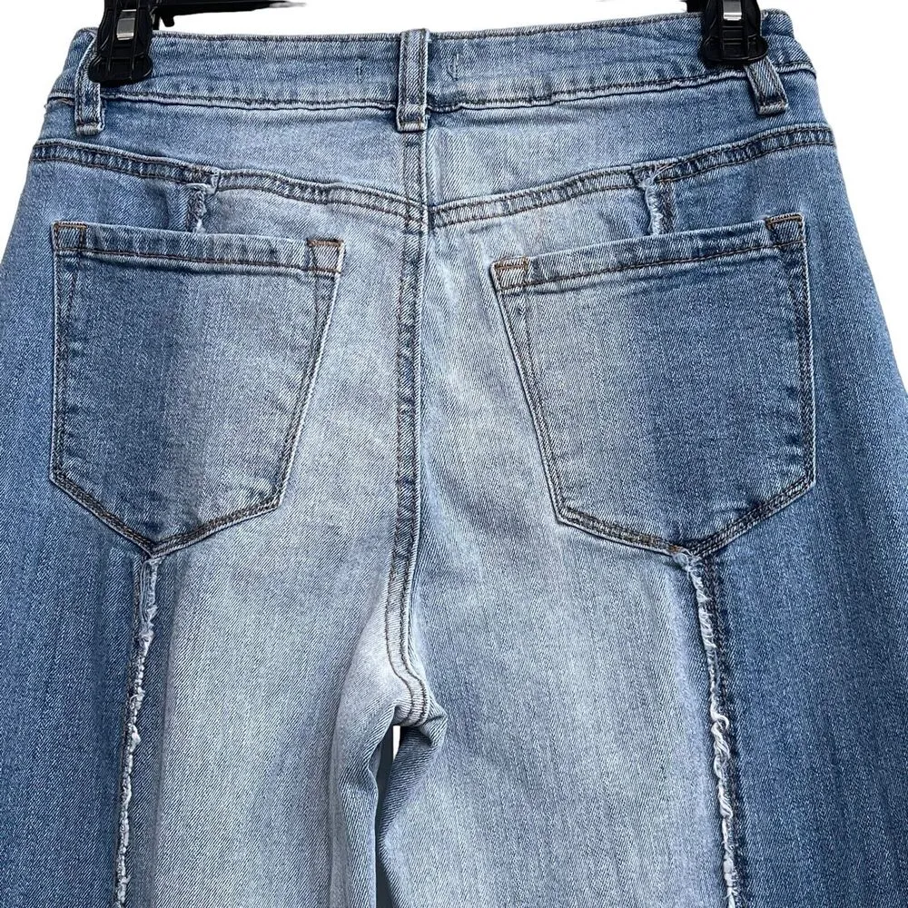 Rue21 JRs SZ 3 Festival Flare Jeans Hi-Rise Distressed Frayed Hems Two-Tone Boho - Image 6