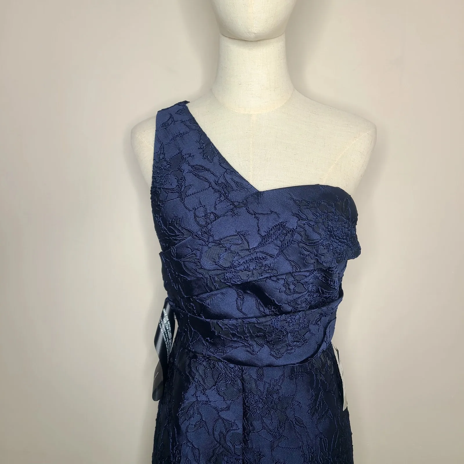 Kay Unger Women's Navy Blue‎ Pandora One-Shoulder Wide Leg Jumpsuit Size 4 - Image 3