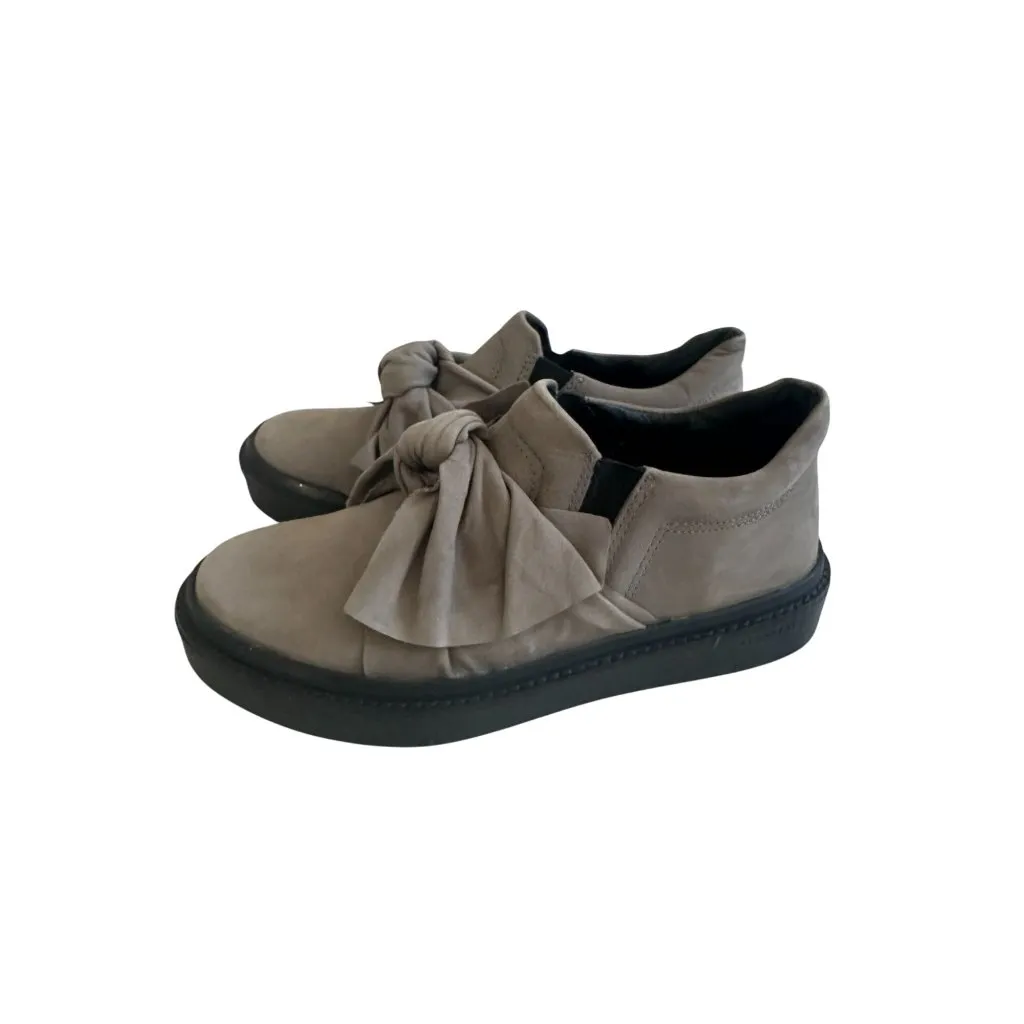 ALLSAINTS Gray Taupe Bow Sueded Leather Sneakers Size 36 / US 6 Tan - Image 3