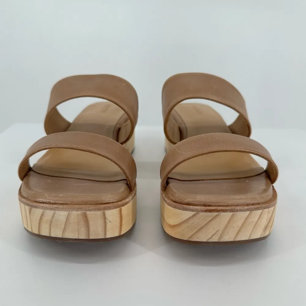 Nisolo Ellie All Day Leather Sandals sz 8.5 Double Strap Wood Bottom Heeled Clog Tan - Image 4