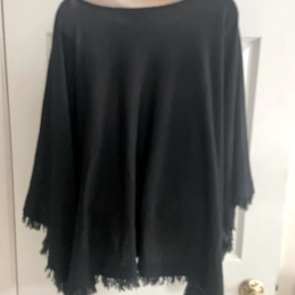 Ella Moss Black Poncho with Fringe - Image 2
