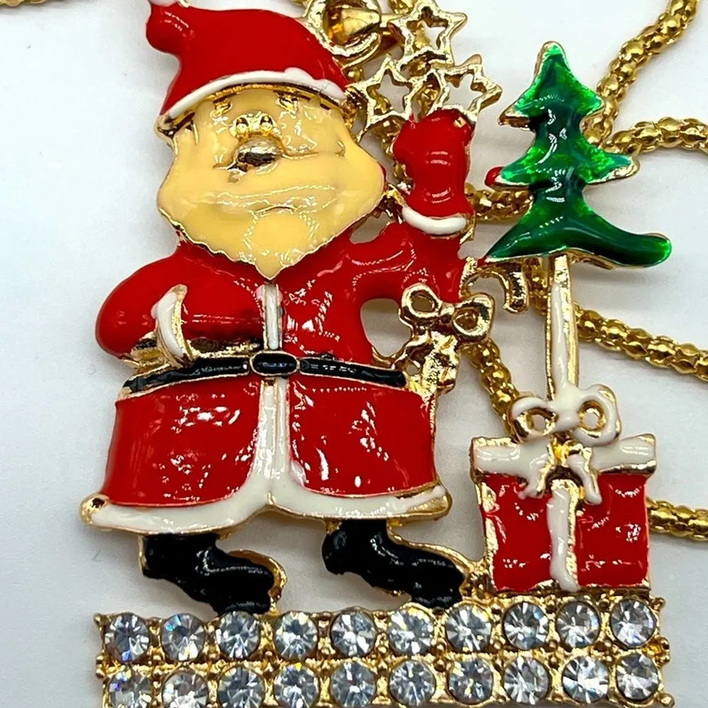 New without tags red and white crystal and enamel Santa Claus Christmas necklace - Image 3