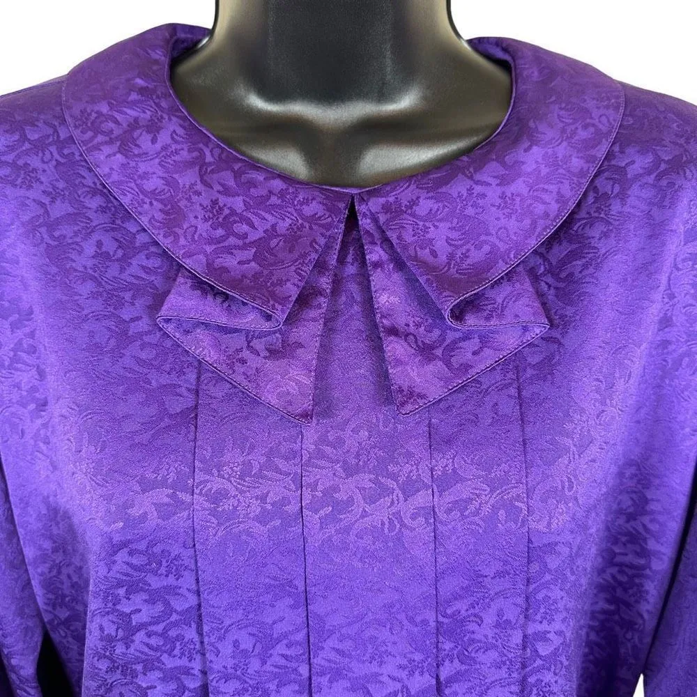 Vintage Notations Long Sleeve Ruffled Collar Blouse Size L Purple Size L - Image 3