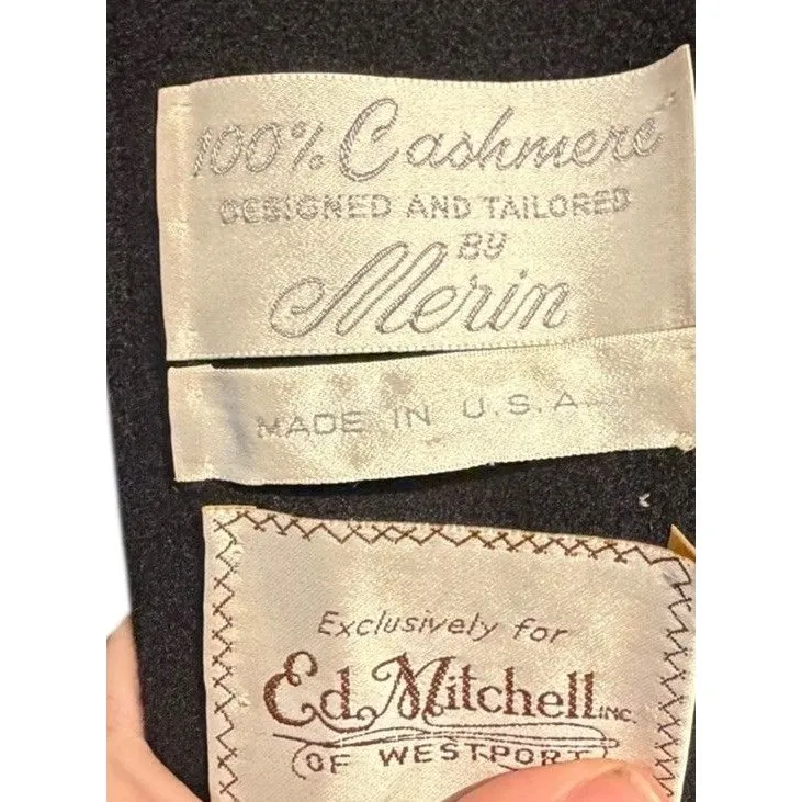 Woman’s Vintage Ed Mitchell of Westport CT 100% Black Cashmere Coat Made in USA Size M - Image 3