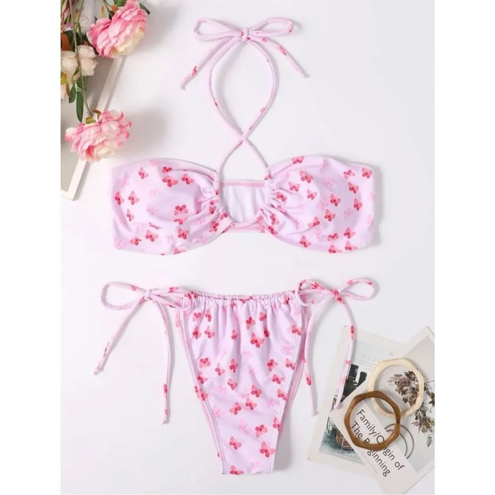 Butterfly Print Tie Side Bikini Swimsuit Size L - Image 6