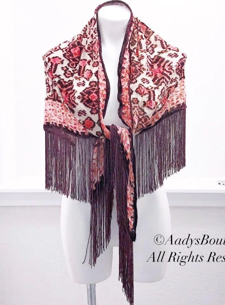 Lady Folk Printed Tie Tassel Triangle Scarf New w/o Tag - Image 6