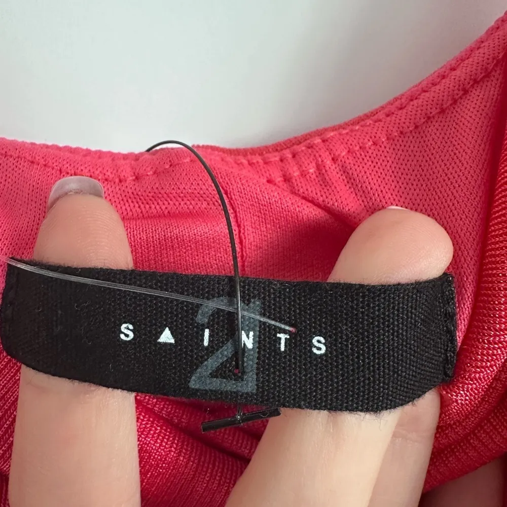 NWT 21 Saints Red Coral Ruched Mini Bodycon Dress Size Medium Christmas NYE Pink - Image 7