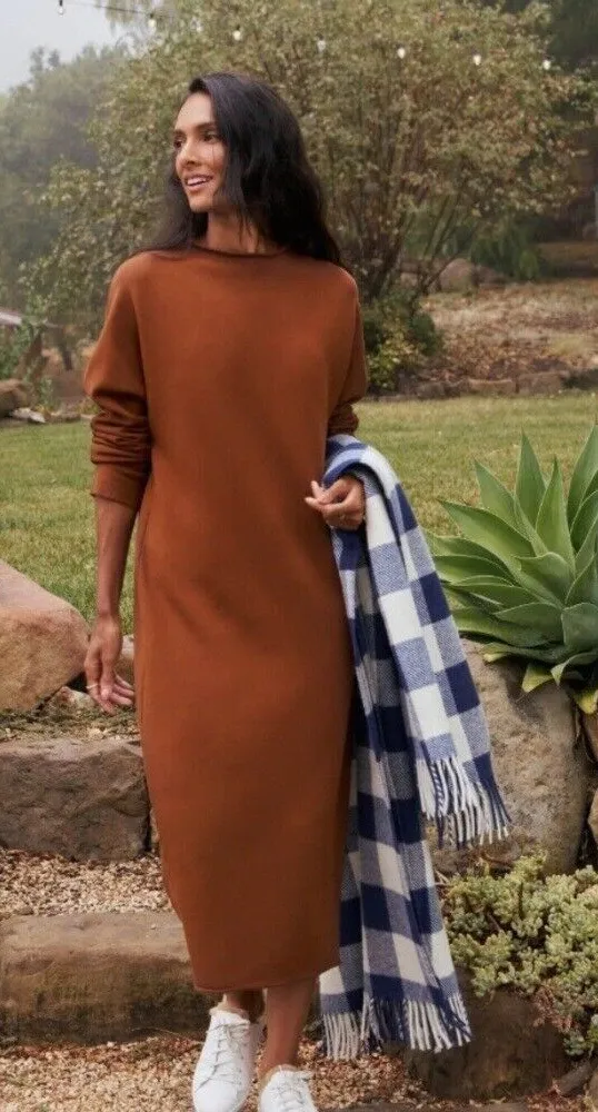 Frank & Eileen Small Cinnamon Brown Triple Fleece Isabelle Funnel Neck Dress - Image 1