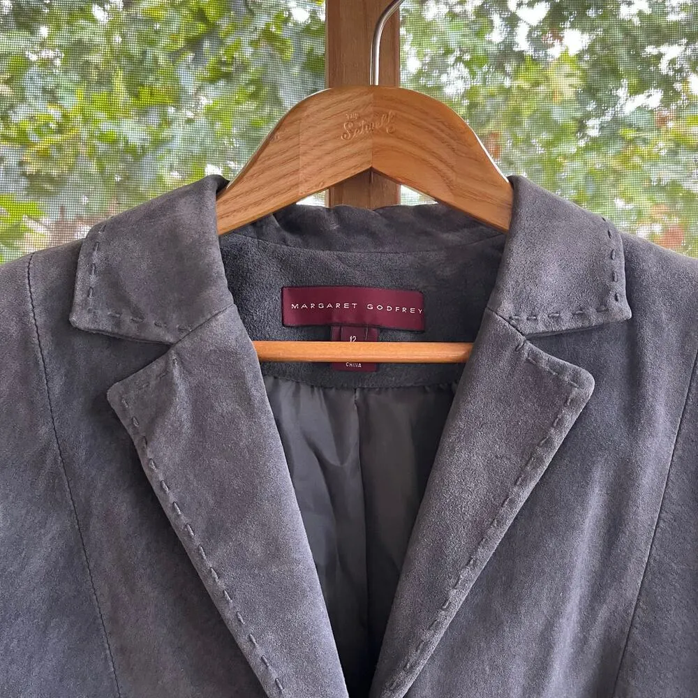 Margaret Godfrey Women's Vintage Grey 100% Leather Suede Jacket Size 12 Gray - Image 6