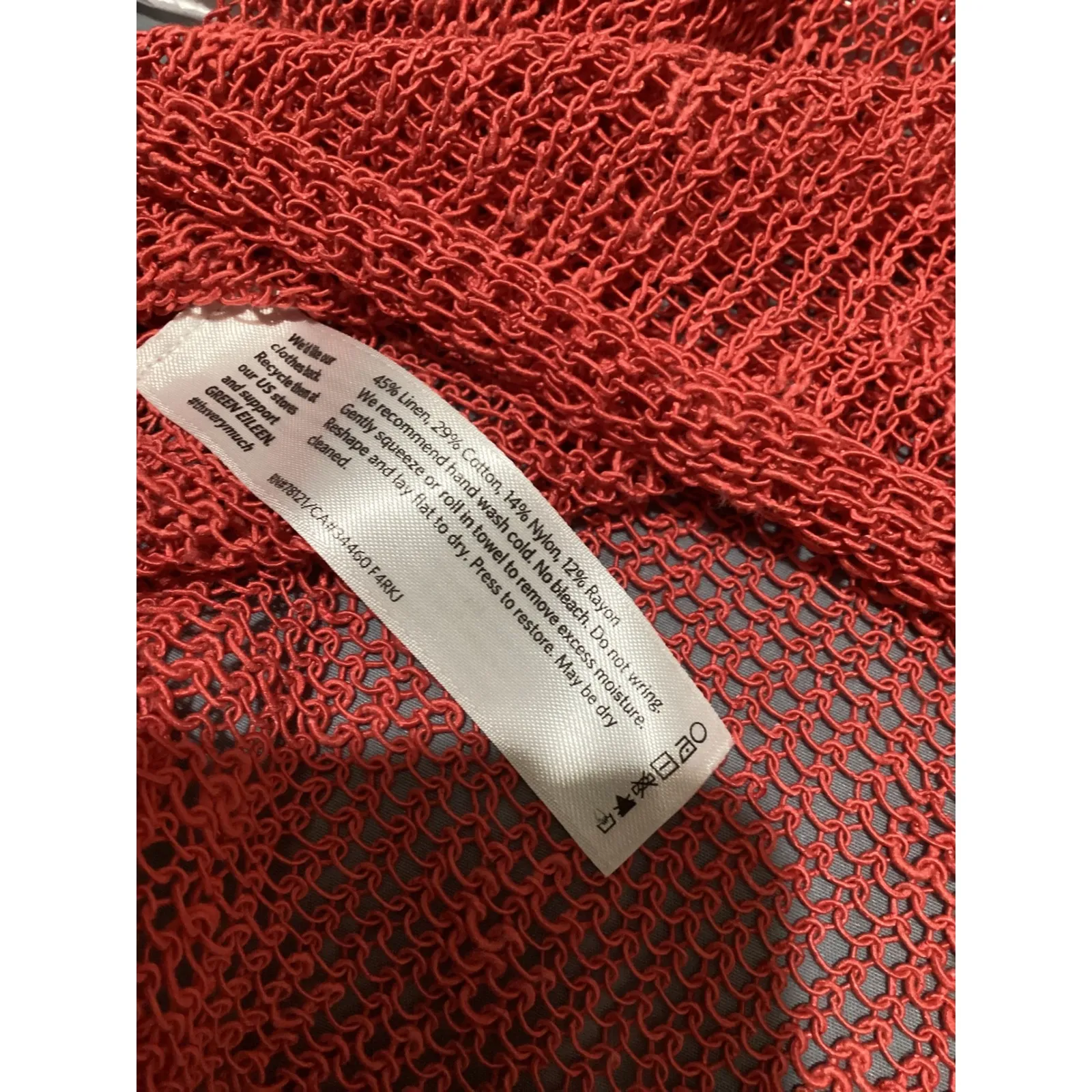 Eileen Fisher Open Knit V Neck Long Sleeve Linen Blend Sweater Coral Size S - Image 5