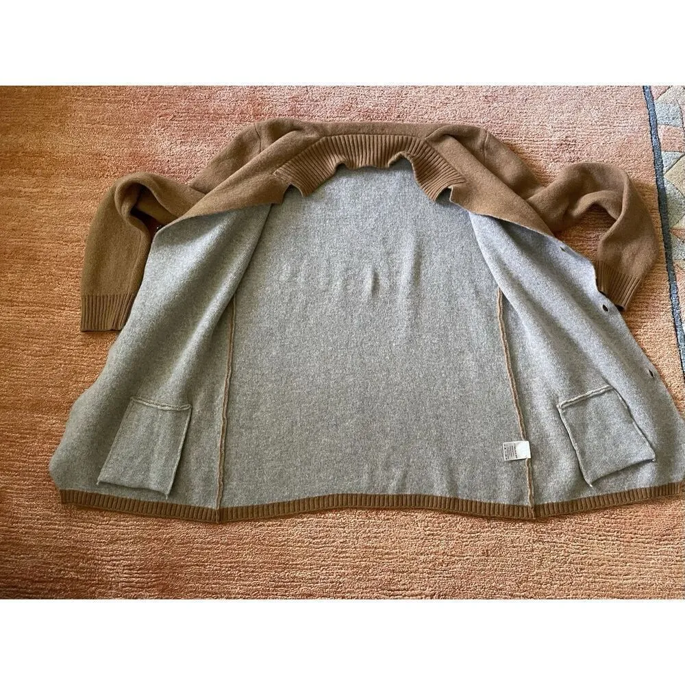 Paul Taylor Men’s Italy Wool Blend Camel Brown Long Cardigan Three Button Size M - Image 5