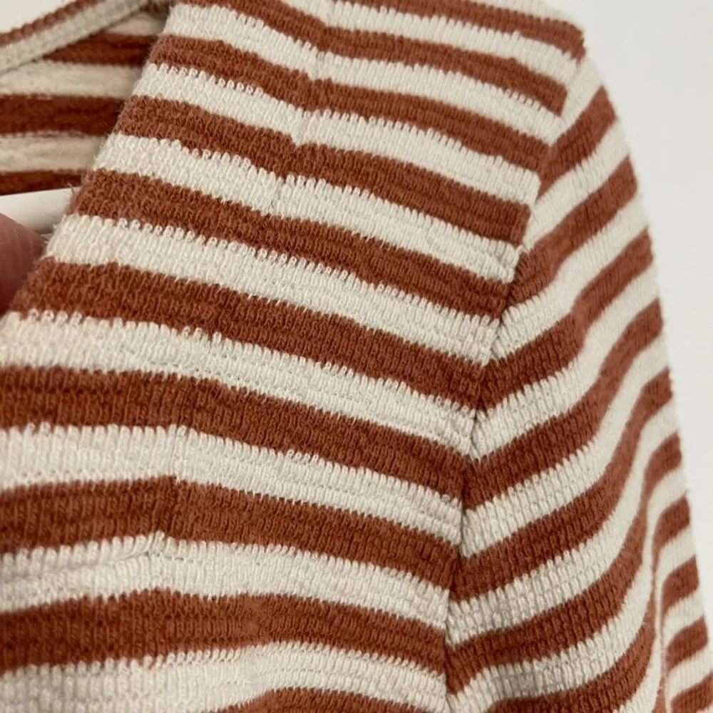 J. JILL Striped Square Neck Top Brown Cream ish 3/4 Sleeve 100% Cotton PETITE M Size undefined - Image 7