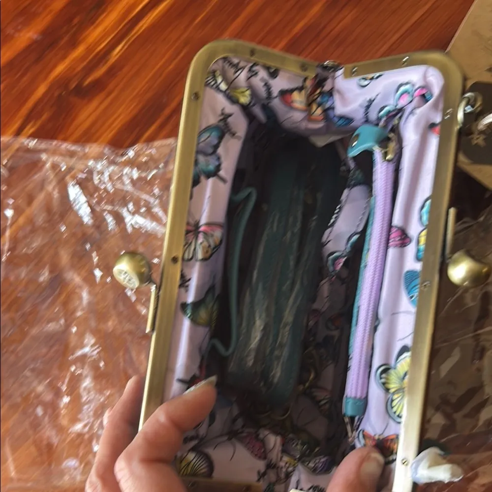 Anuschka Blue Leather Wristlet Clutch with Pebbled Texture - Image 10