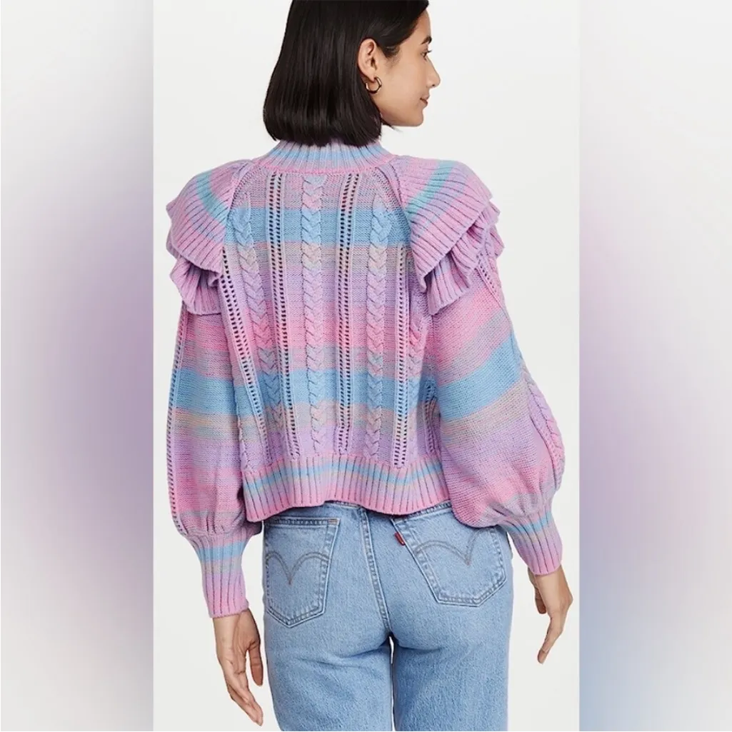 Something Navy Ruffle Mock Neck Sweater in Pink Combo Size Medium M - Image 7