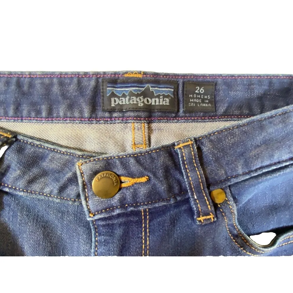 Patagonia Women's Jeans Sz 2 Dark Wash Straight Leg Mid Rise Stretch Raw‎ Hem - Image 3