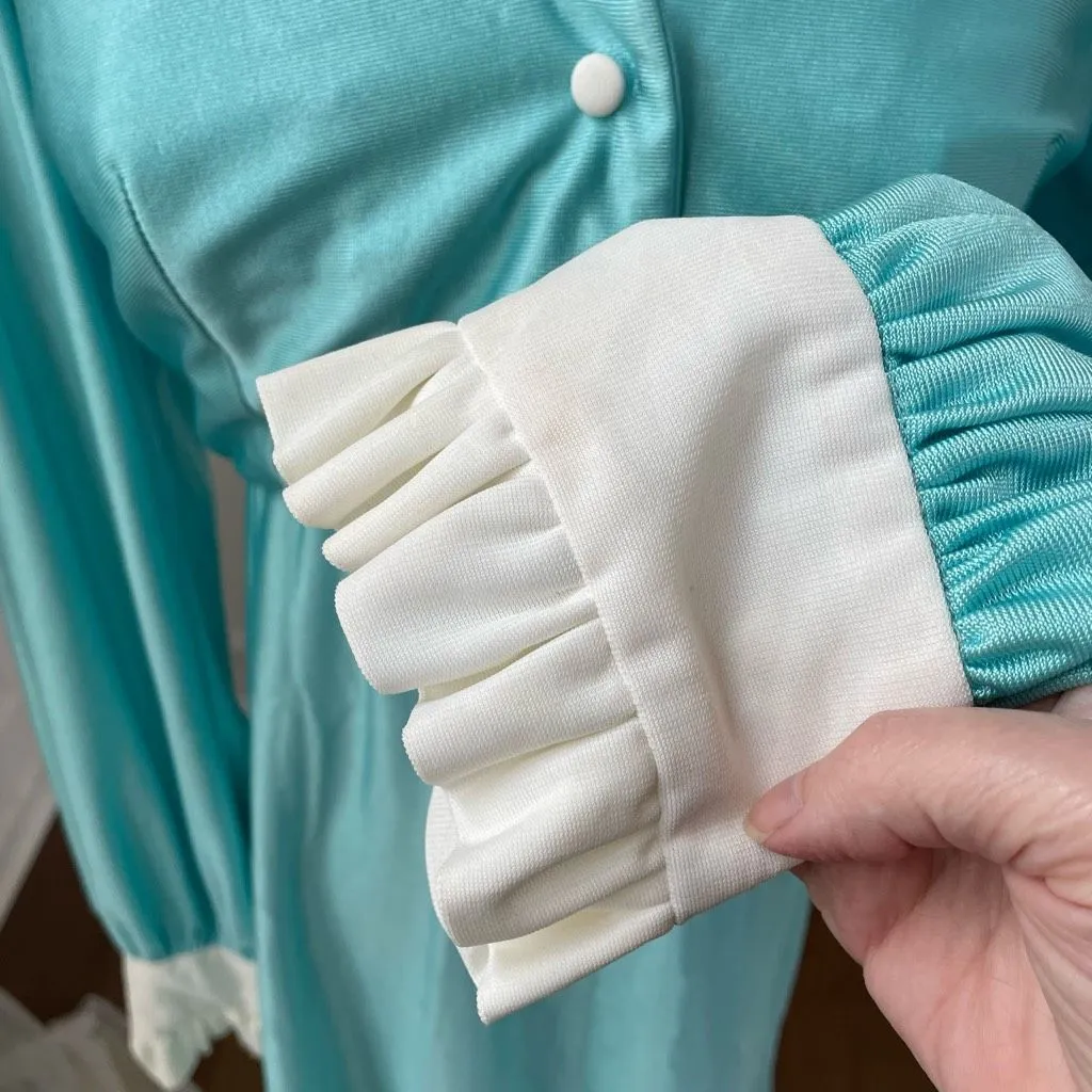 Vintage 60s 70s Turquoise Carol Gowns by Mr Walter 2pc Gown Long Halter Dress XS Blue - Image 12