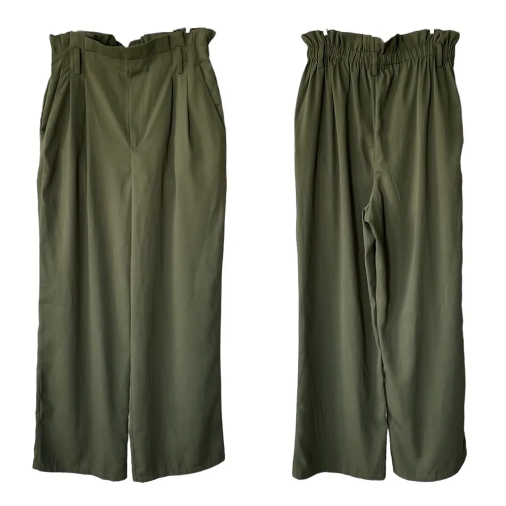 A New Day Olive Green High Waist Wide Leg Pant Paperbag Waist No Belt Sz Medium - Image 4