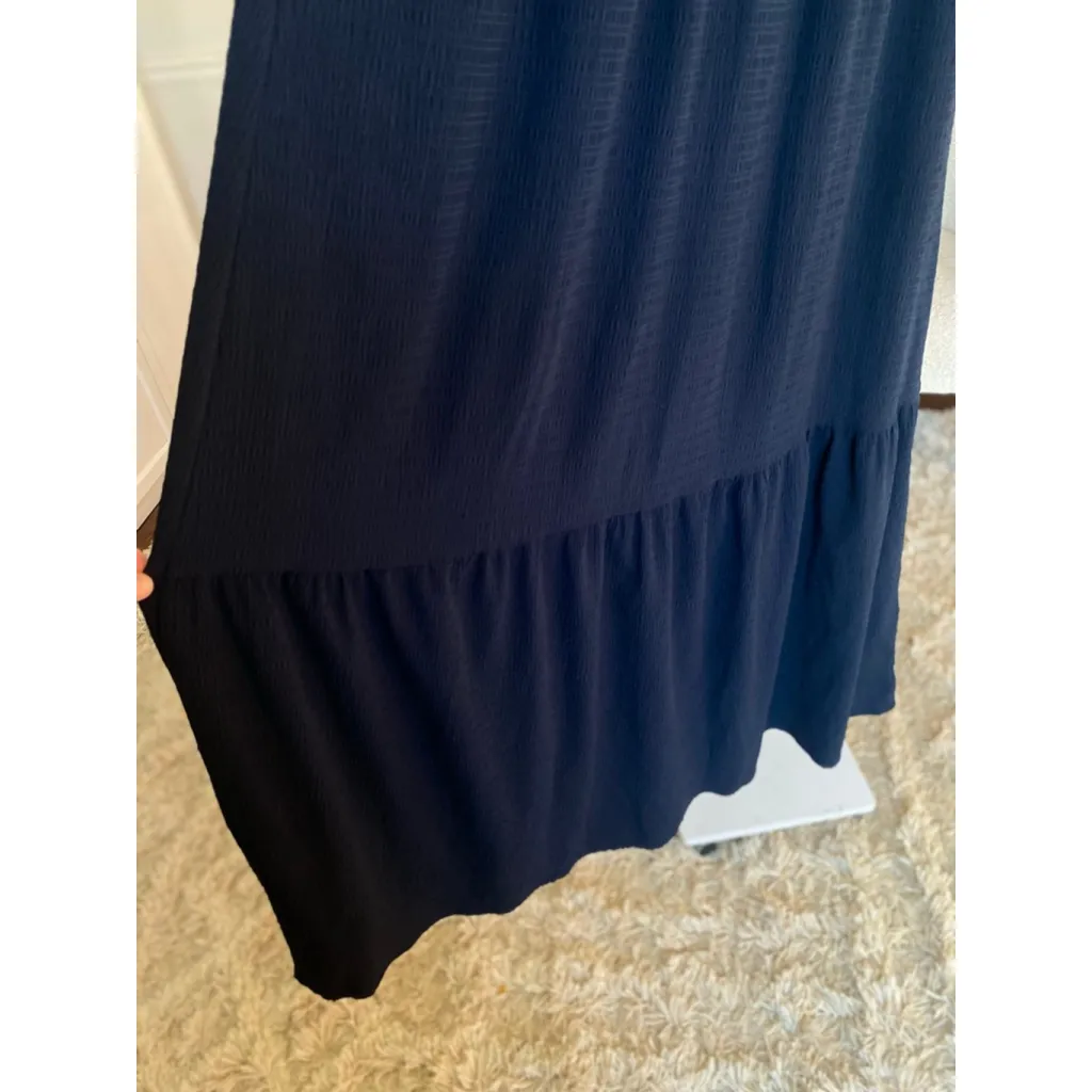 Tommy Hilfiger Navy Button Front Maxi Dress Quiet Luxury Elegant Coastal Classic - Image 4