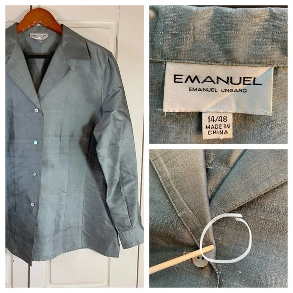 VTG Emanuel Emanuel Ungaro Silk Blouse Blazer Size 14 Mother Of The Bride STAINS Green - Image 2