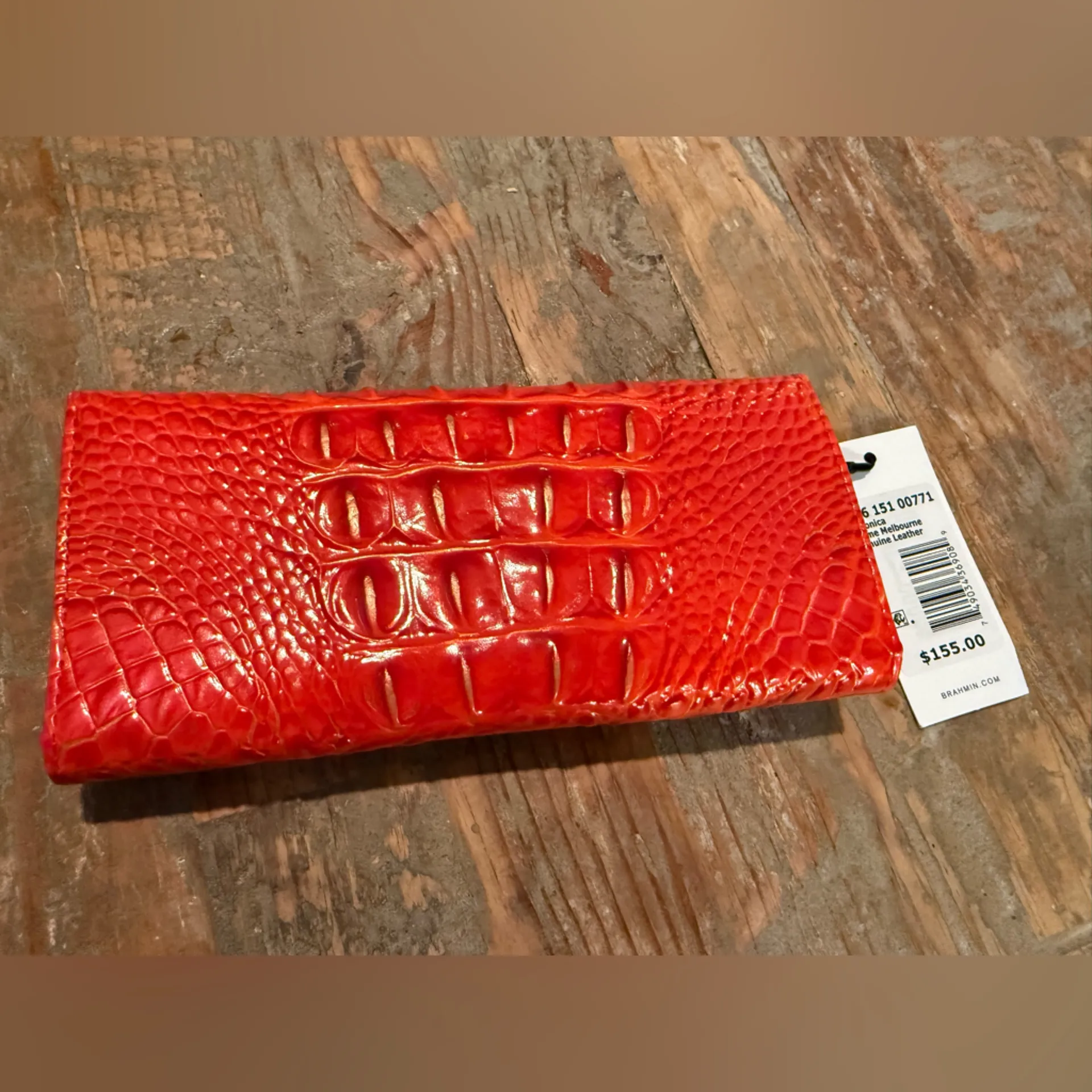 NWT Brahmin Veronica Wallet Flame Melbourne Genuine Leather Trifold Red Orange - Image 3