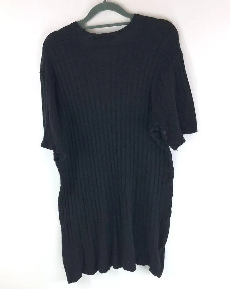 Reformation Ribbed T Shirt Sweater Dress Mini Tencel Linen Blend Black L - Image 2