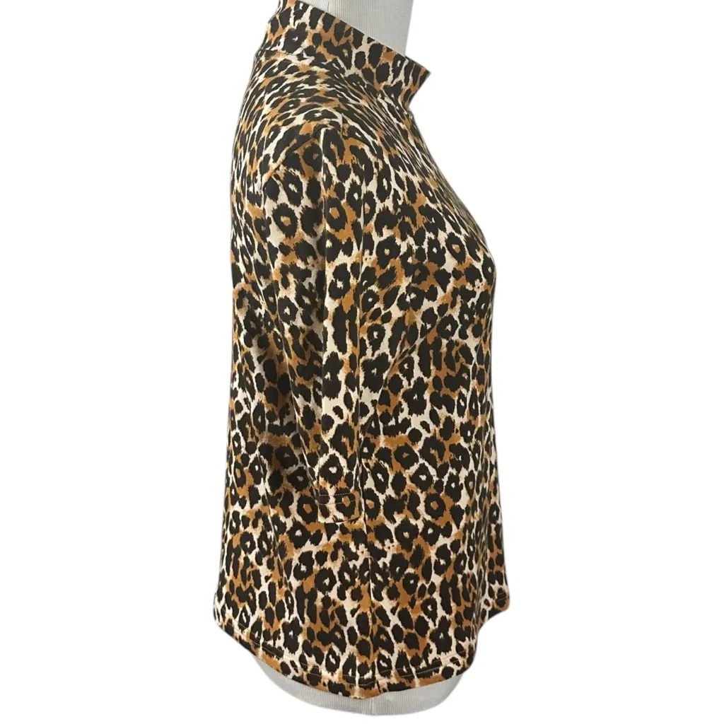 Anthropologie Leopard Short Sleeved Turtleneck Top Size XS Corporate Preppy - Image 4