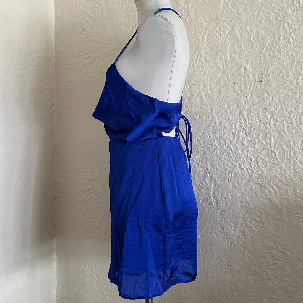 Lucy in the Sky Cobalt Blue Plunge Front Strappy Back Mini Dress Medium - Image 2