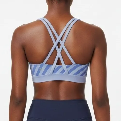 Lululemon Womens Strappy Back Sports Bra Size 4 Blue Stripe Athleisure Yoga Gym - Image 2