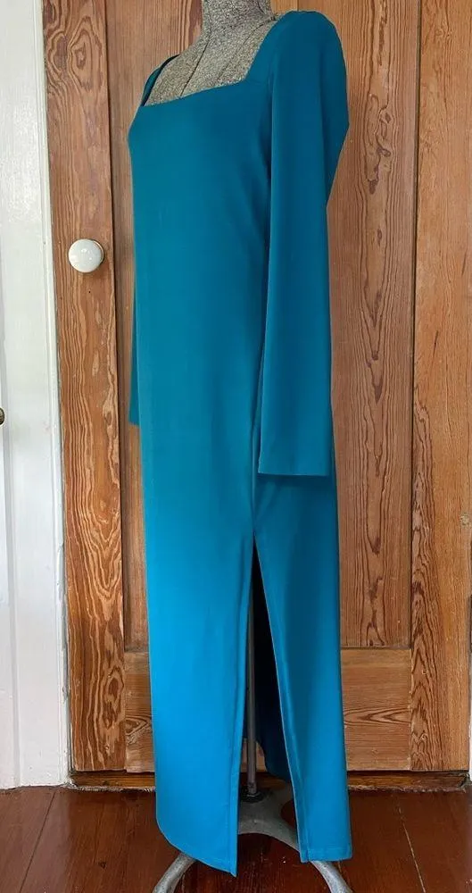 NWT Susan Monaco Jersey Knit Square Neck Slit Midi Dress in Sea Blue ~ Large - Image 5