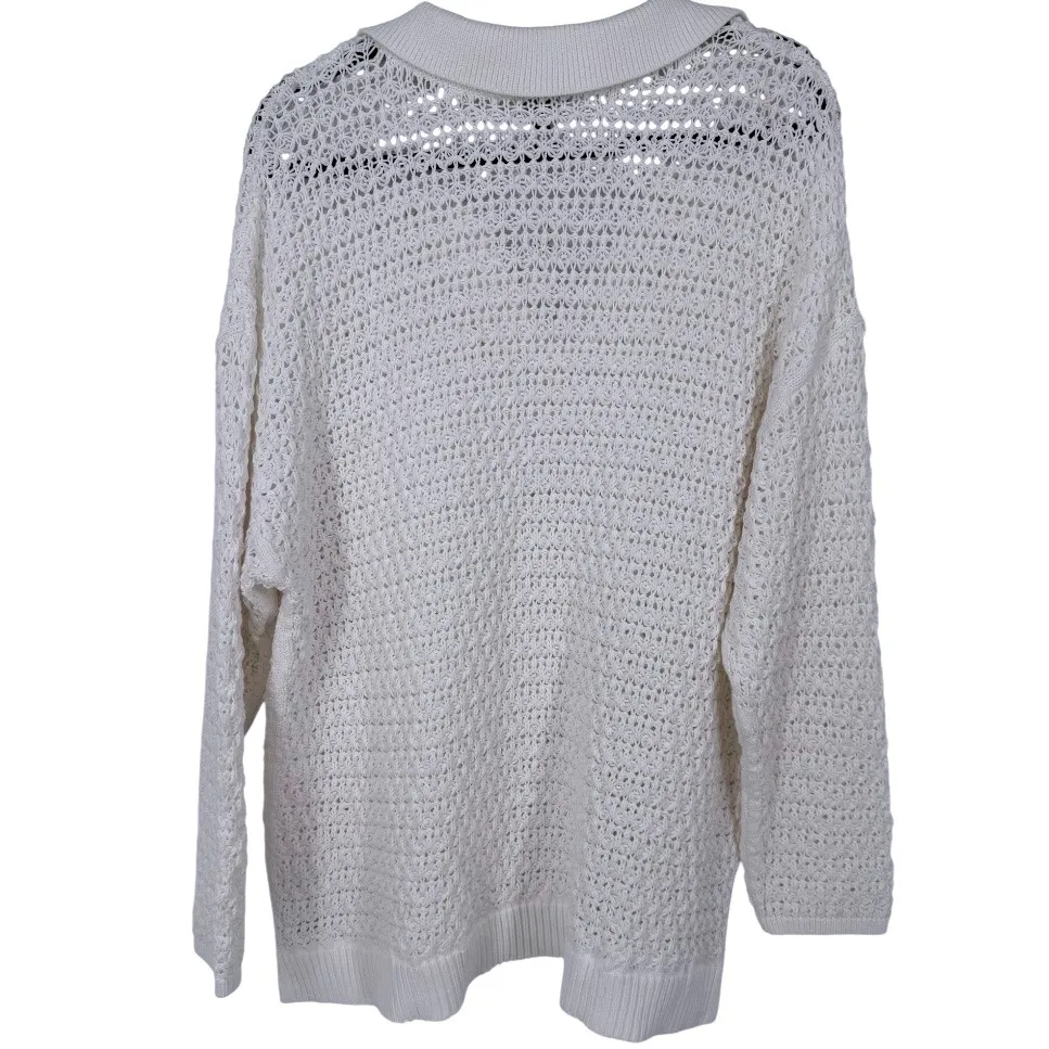NWT Talbots Open Stitch‎ Johnny Collar Pullover Crochet Knit Sweater White Sz 2X - Image 5