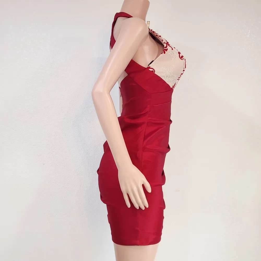 Blondi nites  Stacy Sklar Fitted Halter Lace Overlay Cocktail Dress Size 5 - Image 9