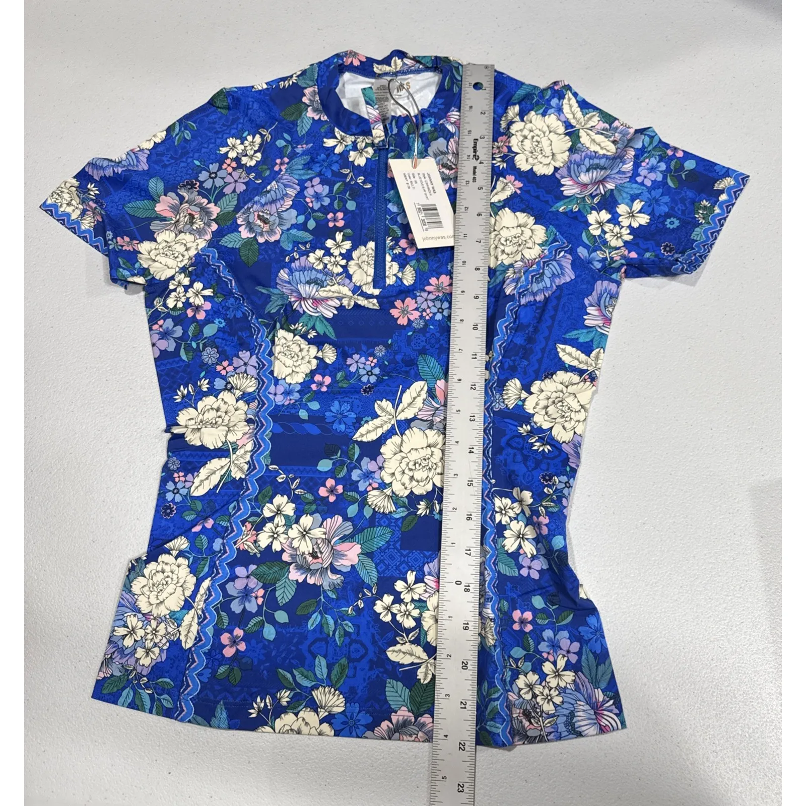 Johnny Was Blue Dove Surf Shirt Size XS Blue Floral Rash Guard Beach Cruise - Image 7