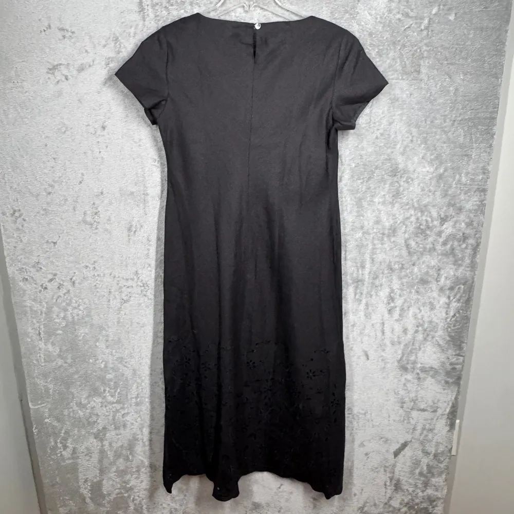 Talbots Dress Black Irish Linen Floral Embroidered Maxi Minimalist Size 8 Petite - Image 3