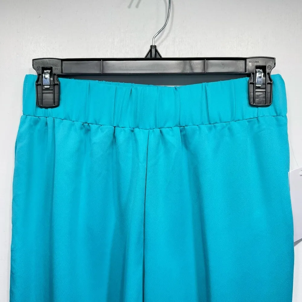 Just Fab Crochet Fringed Hem Cropped Lounge Pants in Scuba Blue Flowy Pull On S - Image 7
