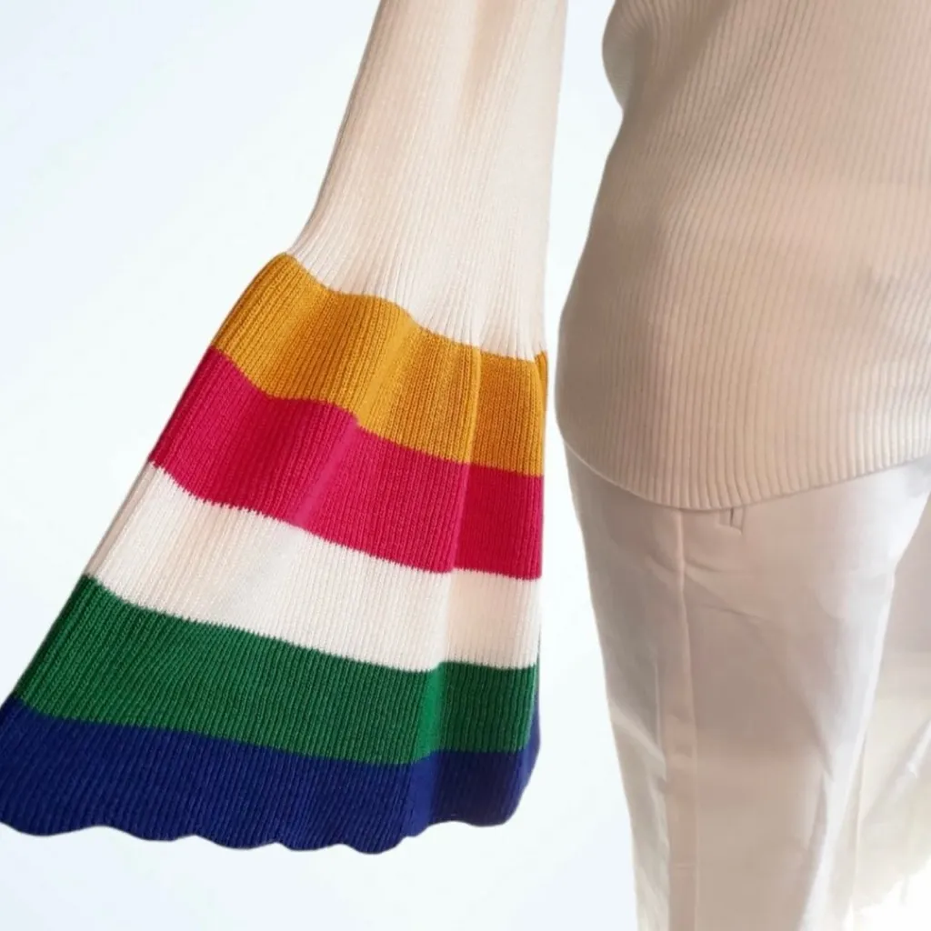 🆕CROWN‎ & IVY  Size XL rainbow bell sleeve sweater colorful Fall Winter women's - Image 2