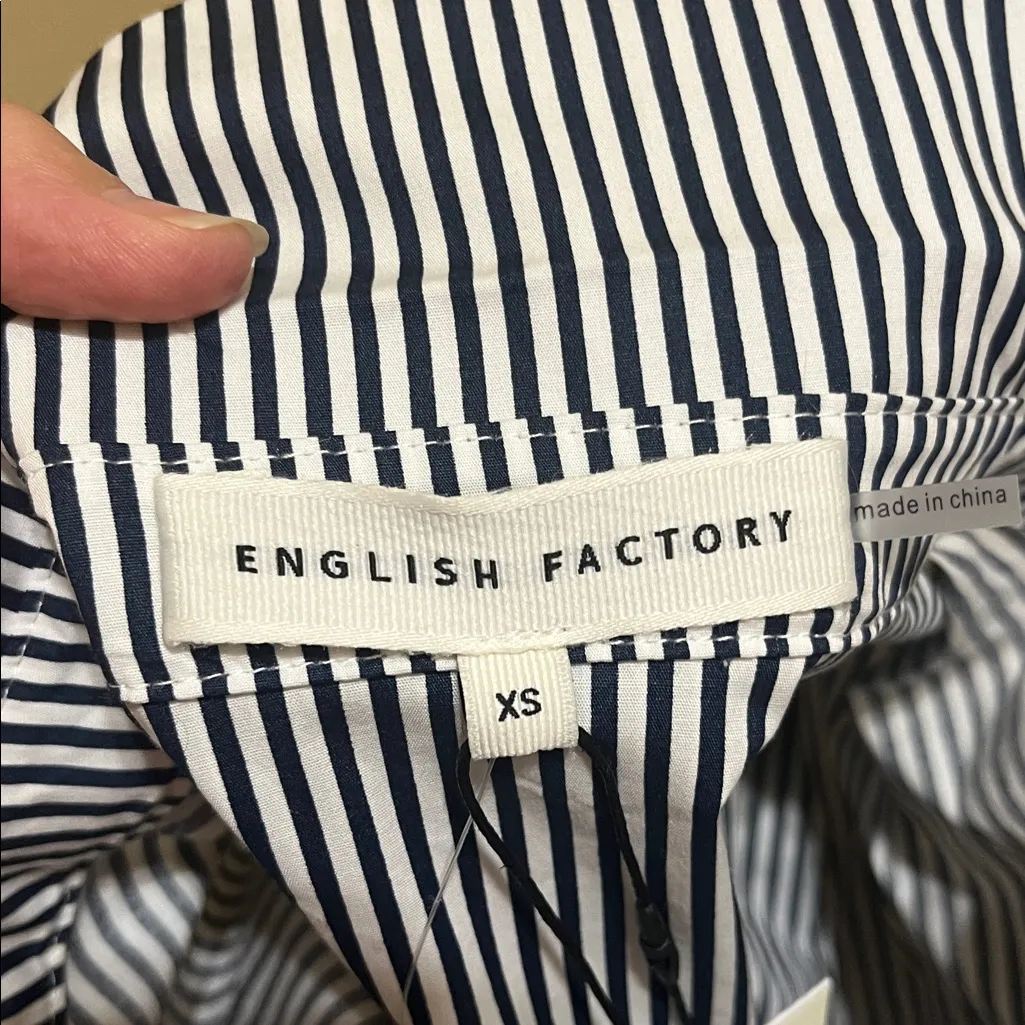 Avara English Factory Molly Top Black White Striped Collared Balloon Sleeve New - Image 8